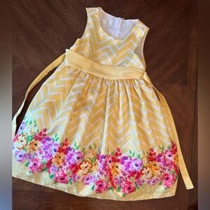 American Princess Girls Yellow Chevron Floral Party Dress 6